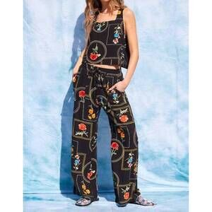 NEW ILLA ILLA printed open back top and pants set in black